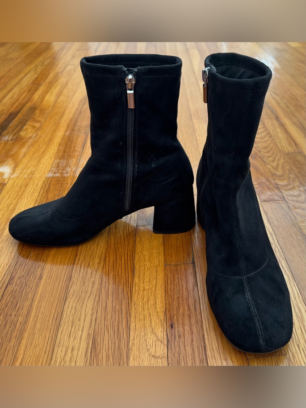 A New Day Black faux Suede Mid-Calf Block Heel round toes Boots, size 8.5
